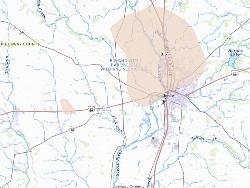 Radar-estimated hail-size map of the storm over Circleville, OH