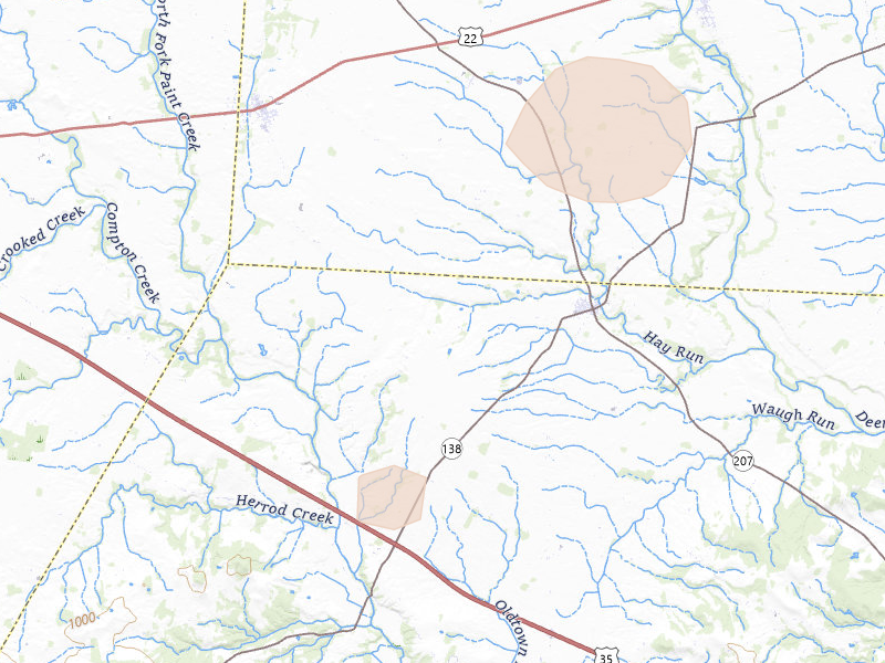Radar-estimated hail-size map of the storm over Clarksburg, OH on Aug 8, 2026