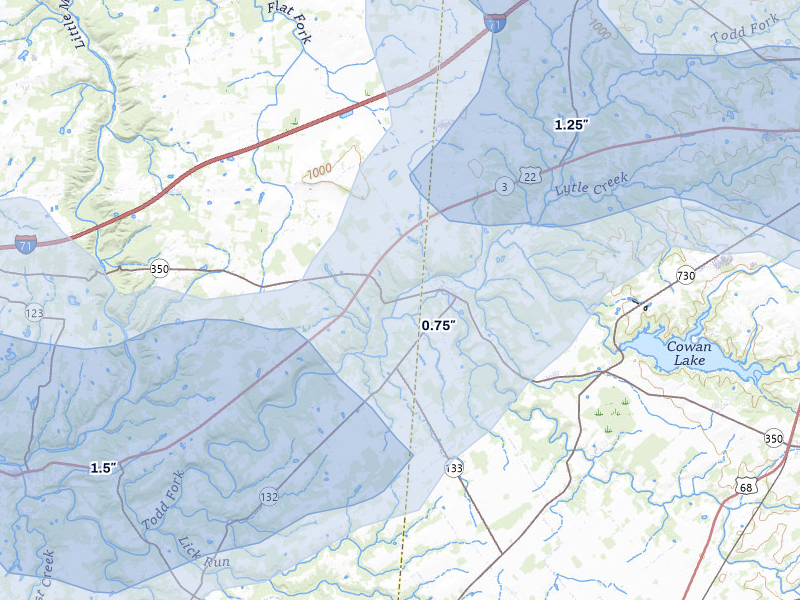 NEXRAD radar-signature map of the hail over Clarksville, OH