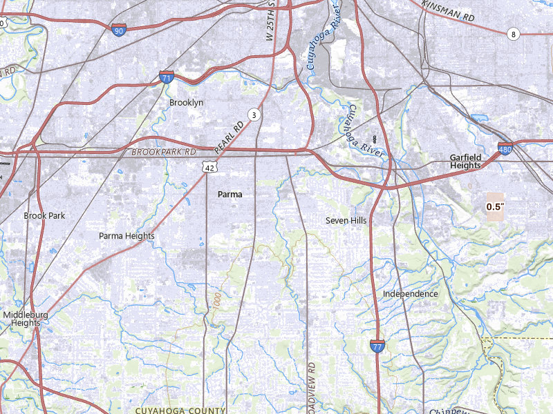 Radar-estimated hail-size map of the storm over Cleveland, OH on Jul 20, 2026