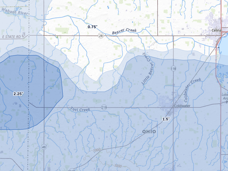 NEXRAD radar-signature map of the hail over Coldwater, OH