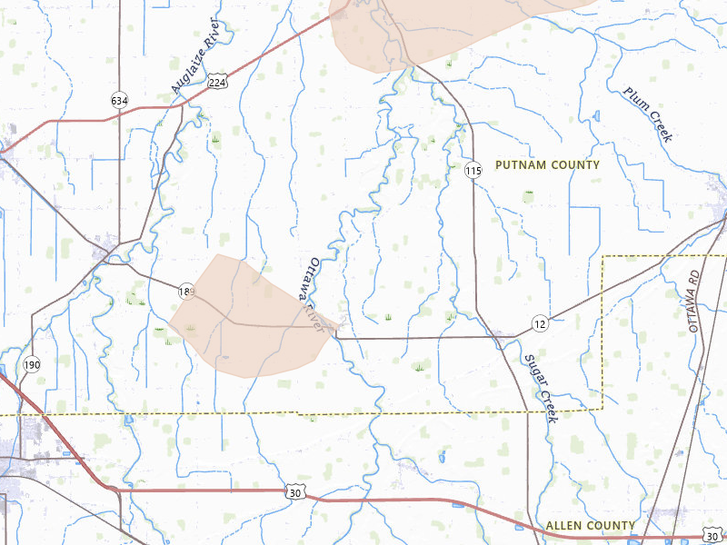 Radar-estimated hail-size map of the storm over Columbus Grove, OH on Aug 10, 2026