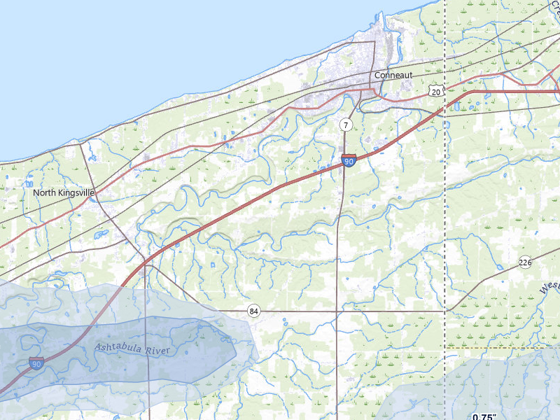 NEXRAD radar-signature map of the hail over Conneaut, OH