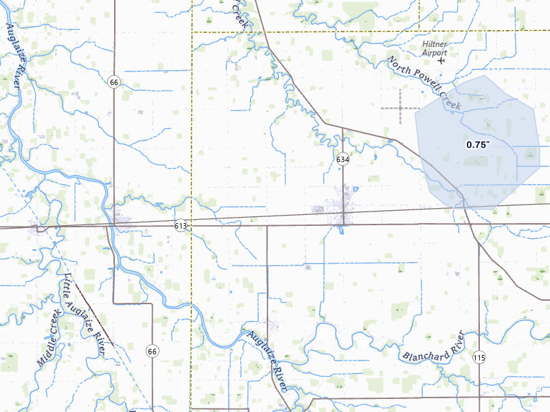 NEXRAD radar-signature map of the hail storm over Continental, OH on Jul 27, 2026