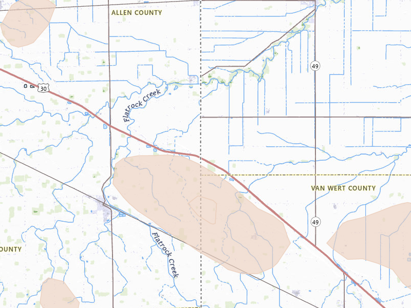 Radar-estimated hail-size map of the storm over Convoy, OH on Aug 10, 2026