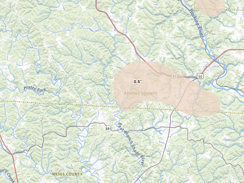 Radar-estimated hail-size map of the storm over Coolville, OH