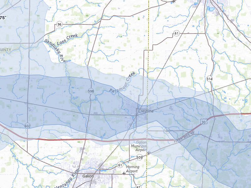 NEXRAD radar-signature map of the hail storm over Crestline, OH on Mar 22, 2026