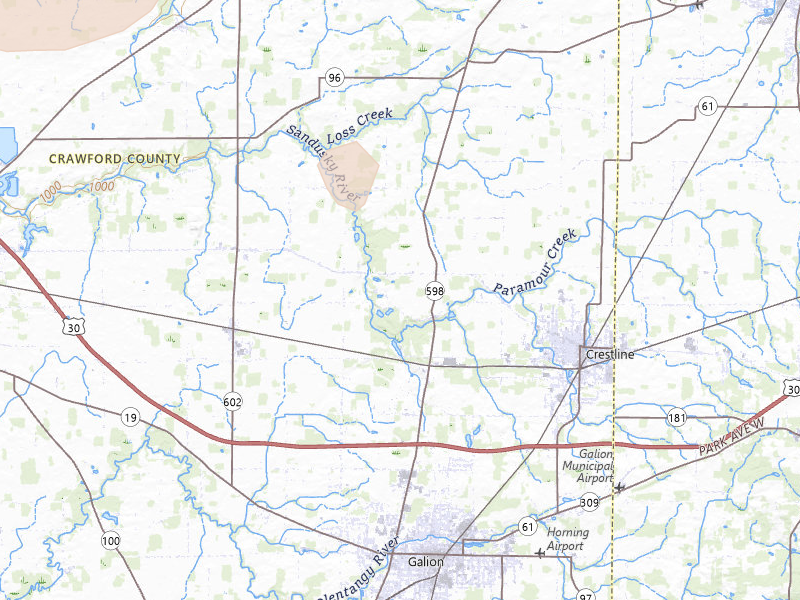 Radar-estimated hail-size map of the storm over Crestline, OH on Aug 10, 2026