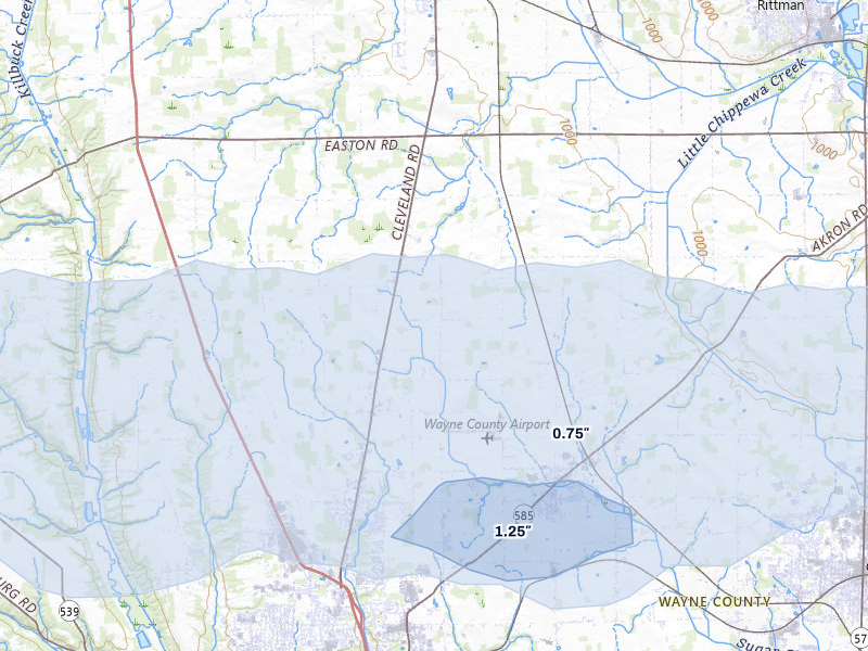 NEXRAD radar-signature map of the hail over Creston, OH