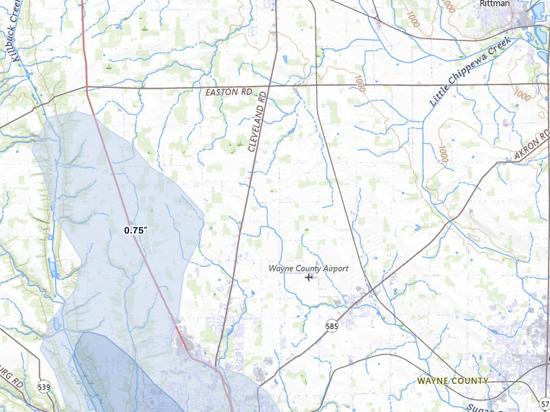 NEXRAD radar-signature map of the hail storm over Creston, OH on Jul 3, 2026