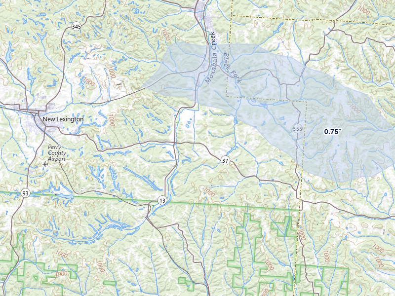 NEXRAD radar-signature map of the hail storm over Crooksville, OH on Aug 11, 2026
