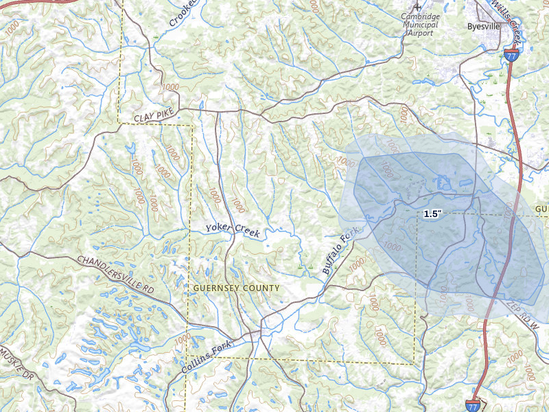NEXRAD radar-signature map of the hail storm over Cumberland, OH on Jun 6, 2026