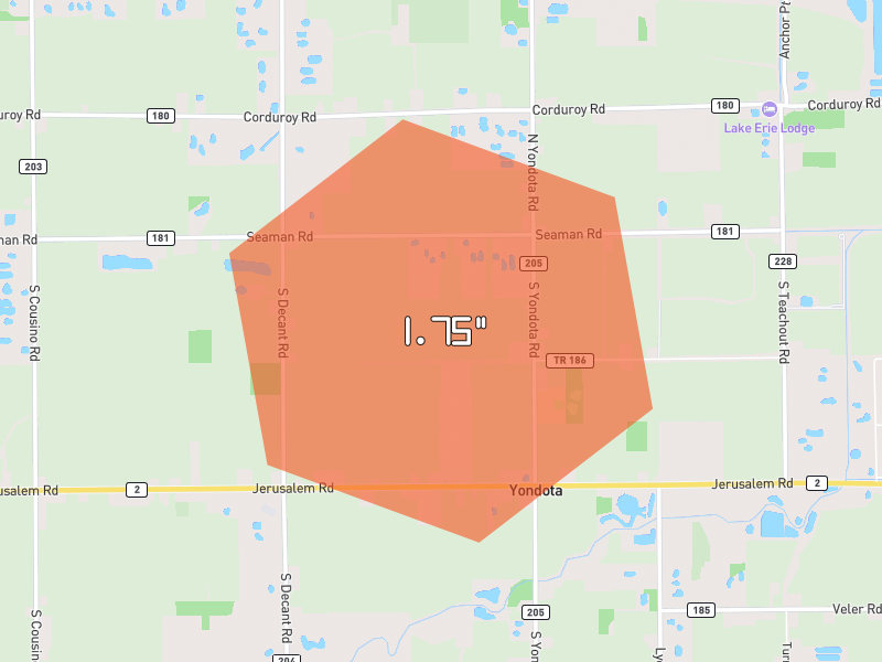 Hail map of Curtice, OH on Jul 21, 2026, hail up to 1.75"