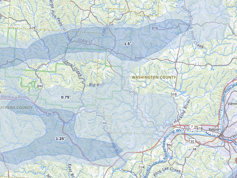 NEXRAD radar-signature map of the hail storm over Cutler, OH on Aug 22, 2026