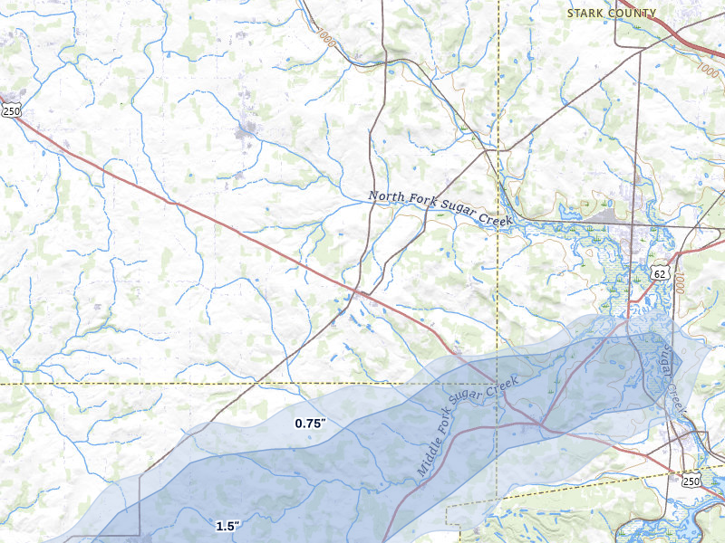 NEXRAD radar-signature map of the hail storm over Dalton, OH on Mar 22, 2026