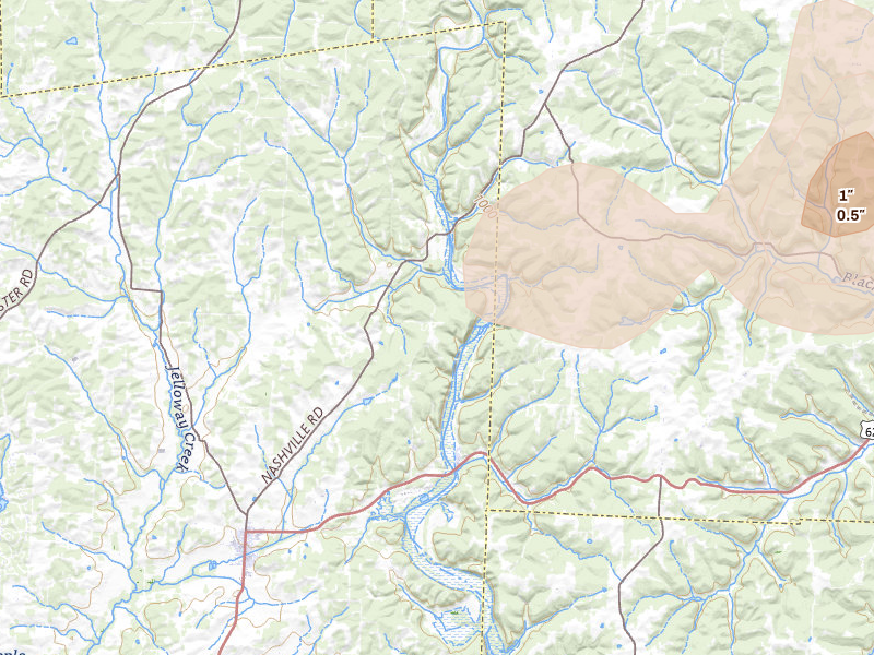 Radar-estimated hail-size map of the storm over Danville, OH on Mar 22, 2026