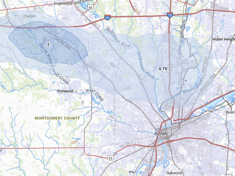 NEXRAD radar-signature map of the hail storm over Dayton, OH on Mar 22, 2026