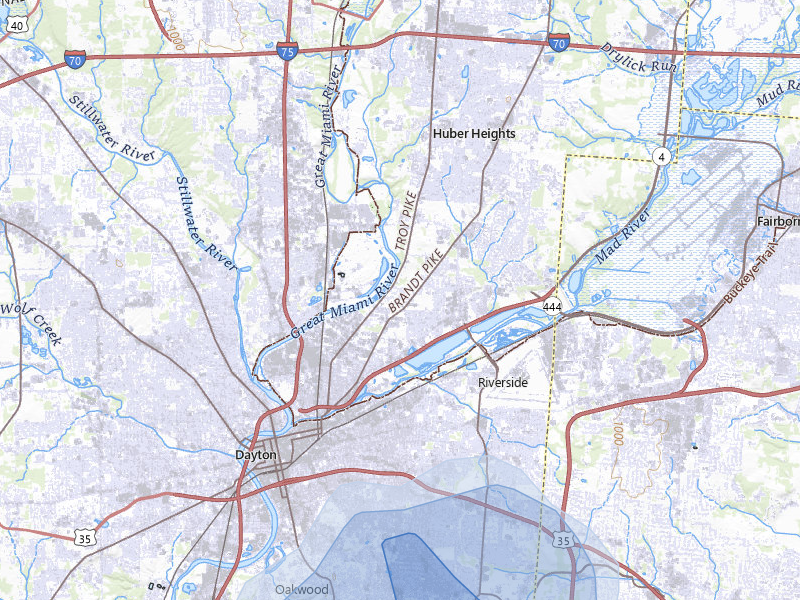 NEXRAD radar-signature map of the hail storm over Dayton, OH on Aug 7, 2026