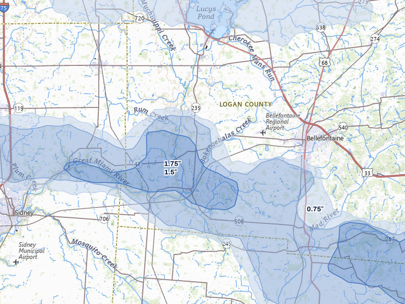 NEXRAD radar-signature map of the hail storm over De Graff, OH on Mar 22, 2026