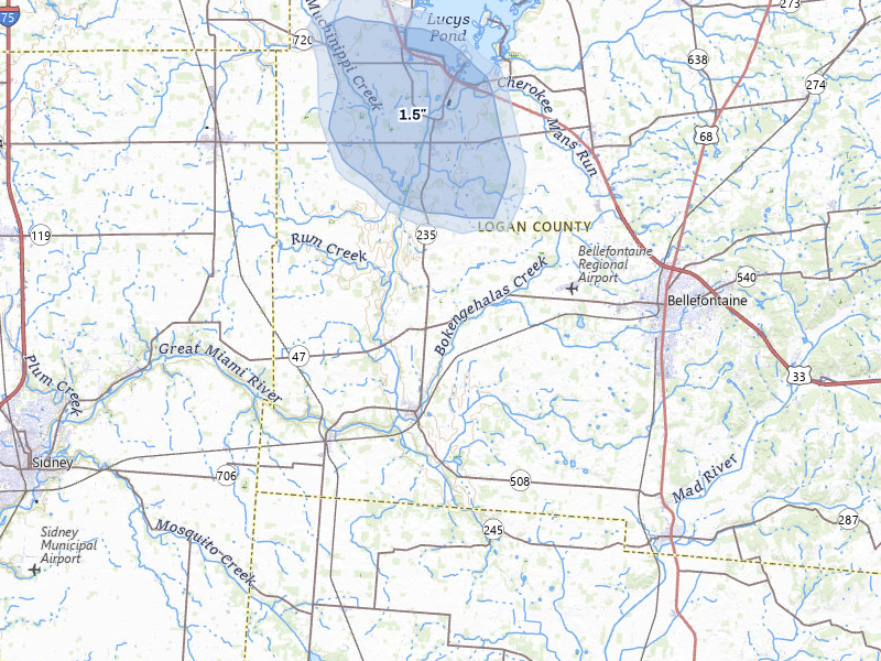 NEXRAD radar-signature map of the hail storm over De Graff, OH on Apr 22, 2026