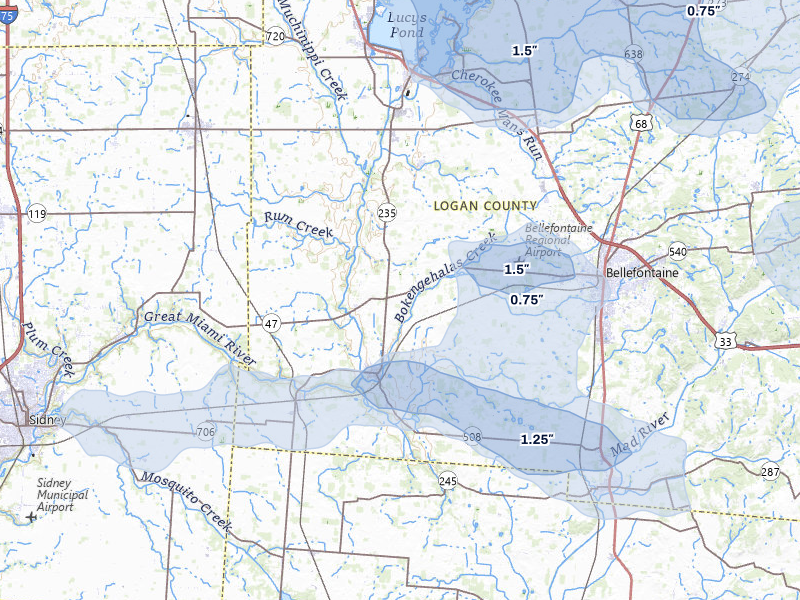 NEXRAD radar-signature map of the hail storm over De Graff, OH on Jun 6, 2026