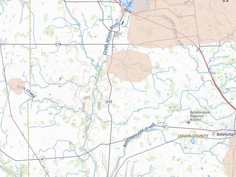 Radar-estimated hail-size map of the storm over De Graff, OH on Aug 10, 2026