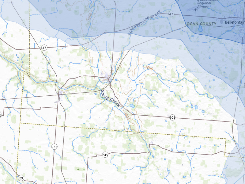NEXRAD radar-signature map of the hail storm over De Graff, OH on Aug 10, 2026