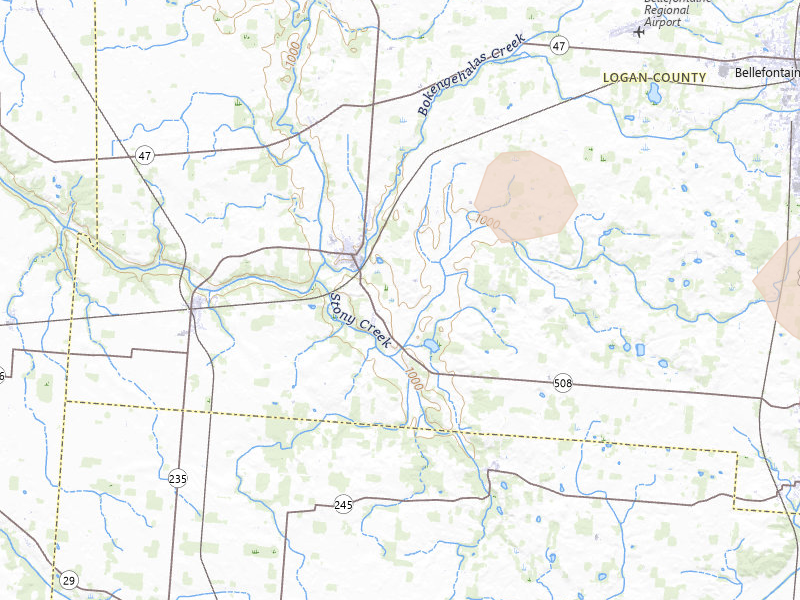 Radar-estimated hail-size map of the storm over De Graff, OH on Aug 19, 2026