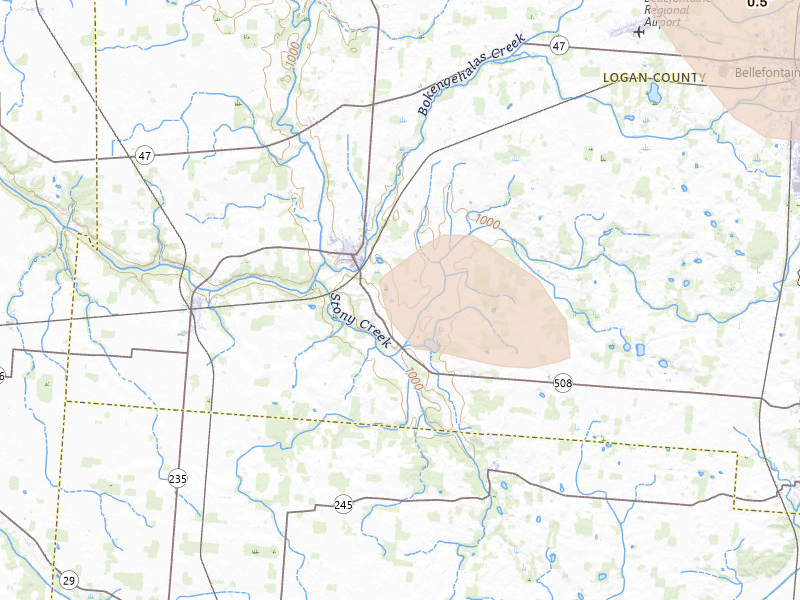 Radar-estimated hail-size map of the storm over De Graff, OH on Sep 4, 2026