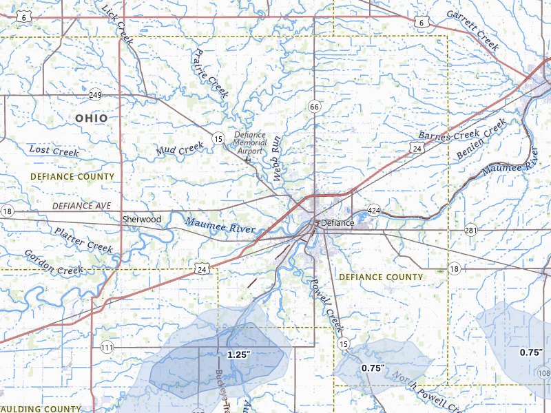 NEXRAD radar-signature map of the hail storm over Defiance, OH on Apr 13, 2026