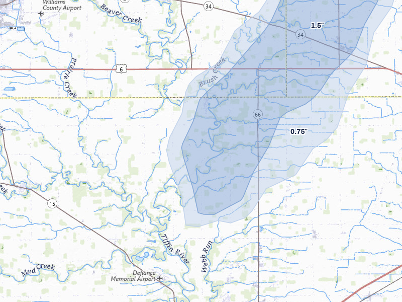 NEXRAD radar-signature map of the hail storm over Defiance, OH on May 18, 2026