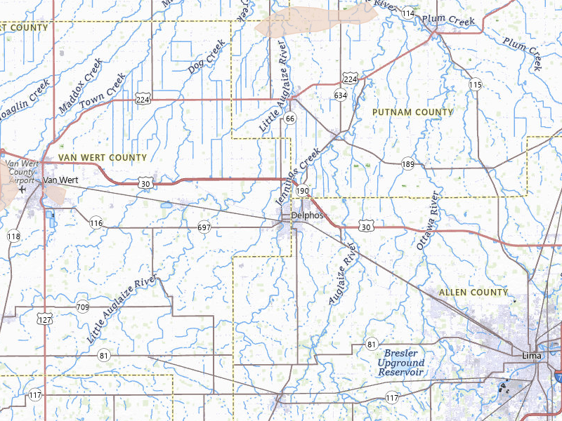 Radar-estimated hail-size map of the storm over Delphos, OH on Jun 6, 2026