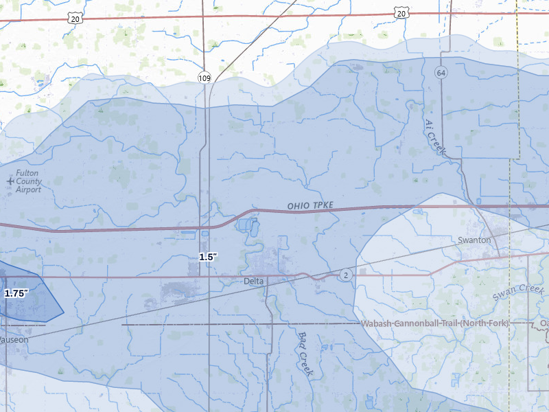 NEXRAD radar-signature map of the hail storm over Delta, OH on Sep 3, 2026