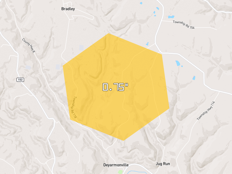 Hail map of Dillonvale, OH on Jun 6, 2026, hail up to 0.75"