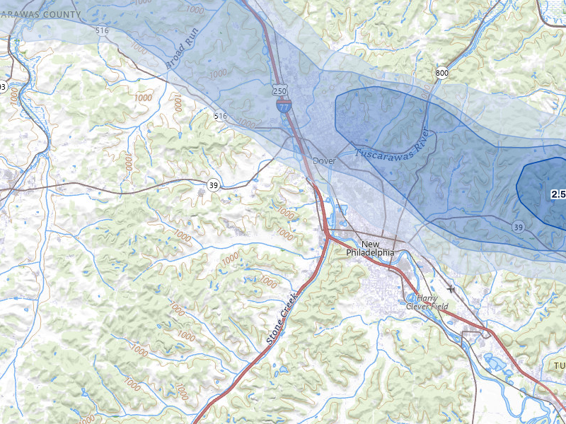 NEXRAD radar-signature map of the hail storm over Dover, OH on Mar 26, 2026