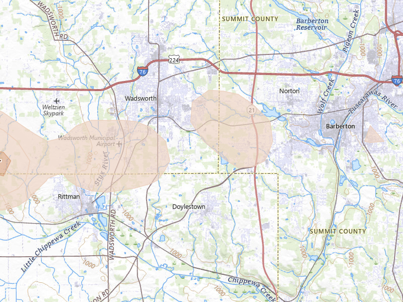 Radar-estimated hail-size map of the storm over Doylestown, OH