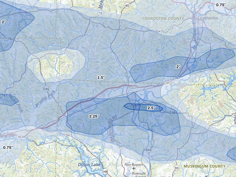 NEXRAD radar-signature map of the hail storm over Dresden, OH on Mar 22, 2026