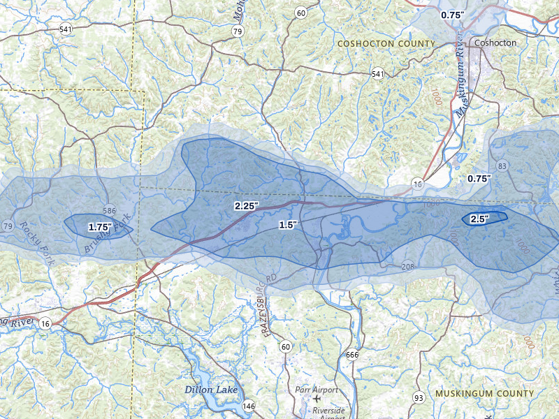 NEXRAD radar-signature map of the hail storm over Dresden, OH on Jun 6, 2026