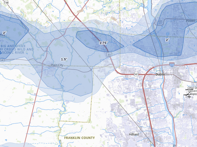 NEXRAD radar-signature map of the hail storm over Dublin, OH on Jun 6, 2026