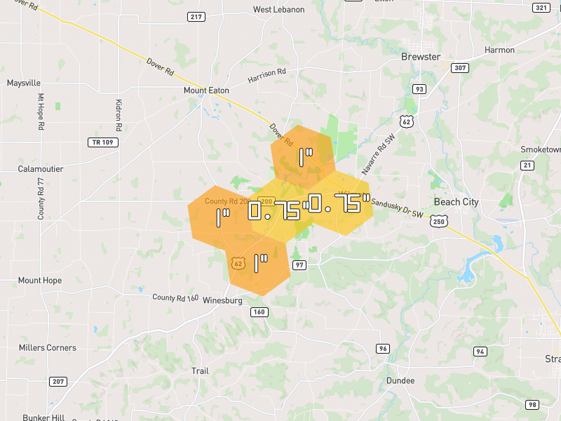 Hail map of Dundee, OH on Jul 4, 2026, hail up to 1"
