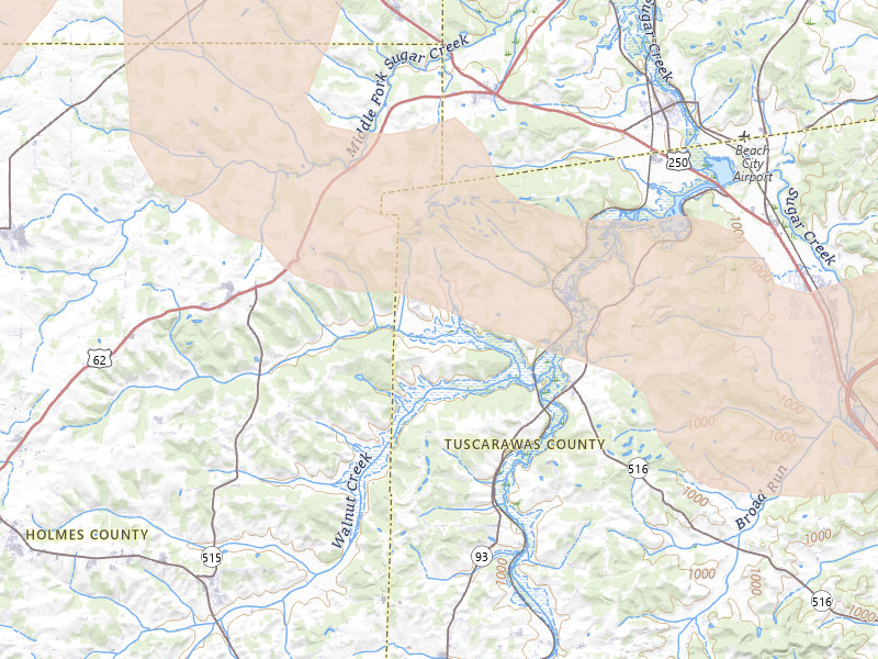 Radar-estimated hail-size map of the storm over Dundee, OH on Aug 10, 2026