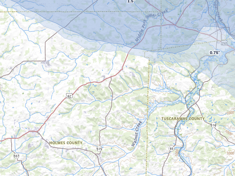 NEXRAD radar-signature map of the hail storm over Dundee, OH on Aug 10, 2026
