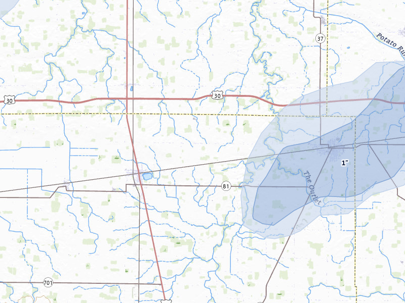 NEXRAD radar-signature map of the hail storm over Dunkirk, OH on Jul 3, 2026