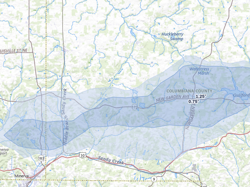 NEXRAD radar-signature map of the hail over East Rochester, OH