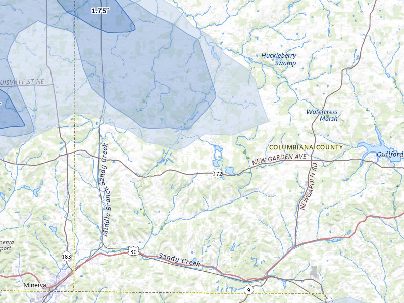 NEXRAD radar-signature map of the hail storm over East Rochester, OH on Aug 10, 2026