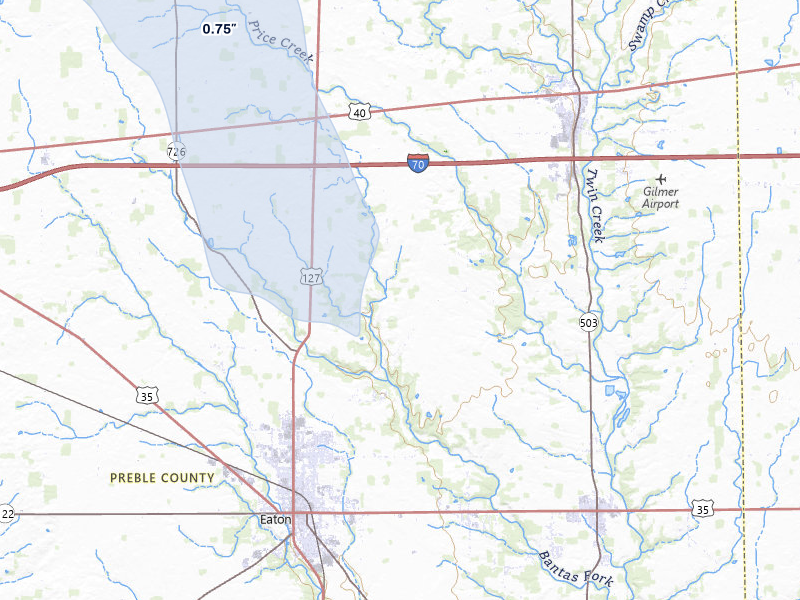 NEXRAD radar-signature map of the hail storm over Eaton, OH on Jun 6, 2026