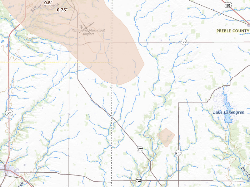 Radar-estimated hail-size map of the storm over Eaton, OH