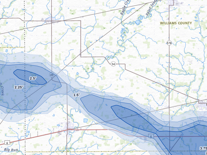 NEXRAD radar-signature map of the hail storm over Edgerton, OH on Mar 26, 2026