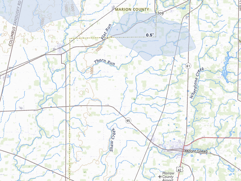 NEXRAD radar-signature map of the hail storm over Edison, OH on Mar 22, 2026