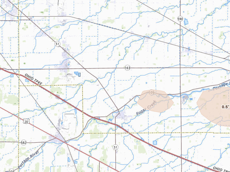 Radar-estimated hail-size map of the storm over Elmore, OH on Jul 20, 2026